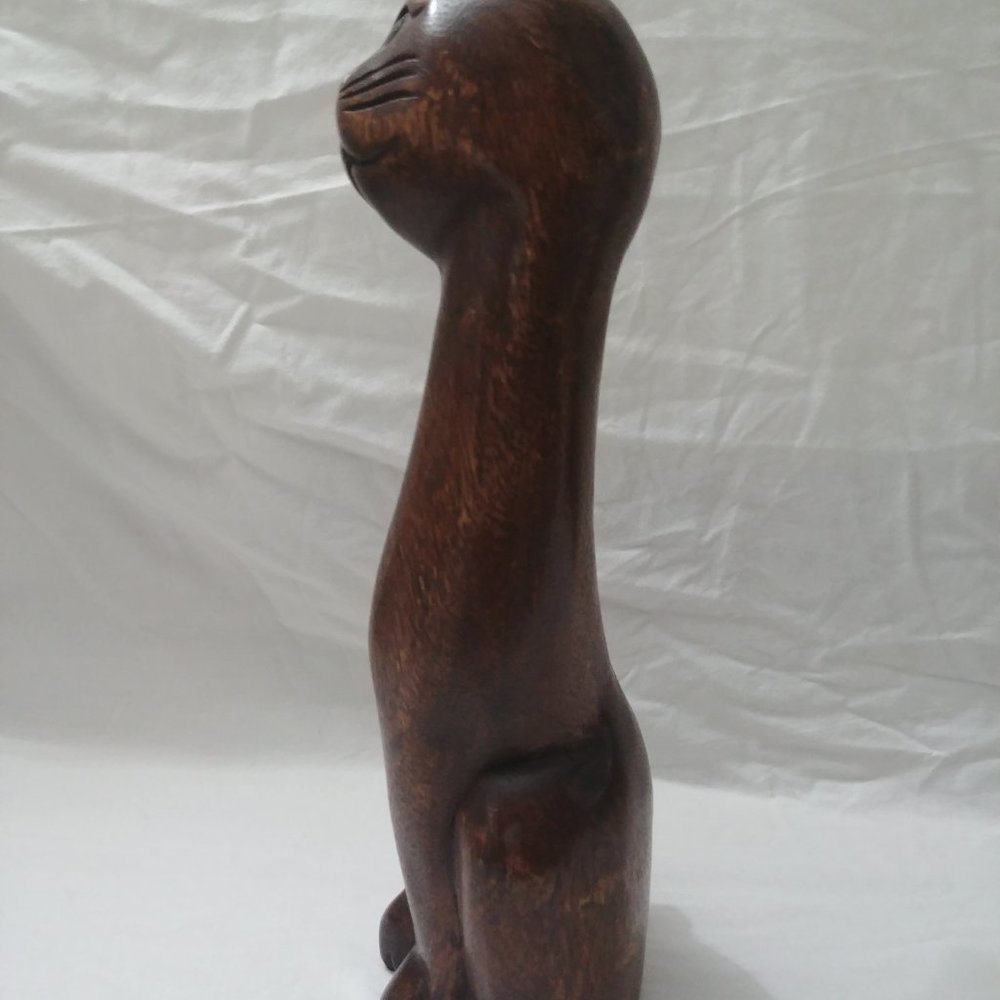 Gorgeous Tall Hand Carved Wood Kitty Cat Statue - Picture 5 of 8
